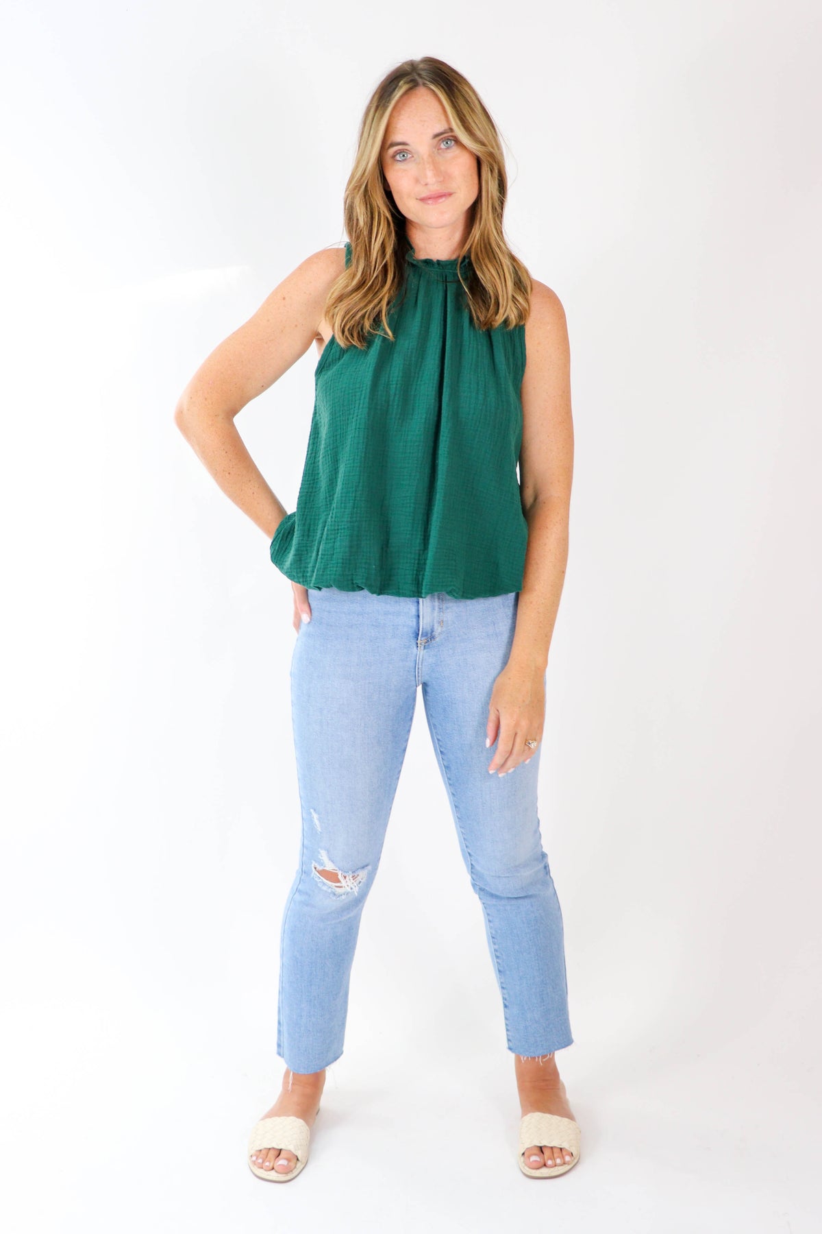 Entro | Cotton Gauze Sleeveless Bubble Top | Sweetest Stitch
