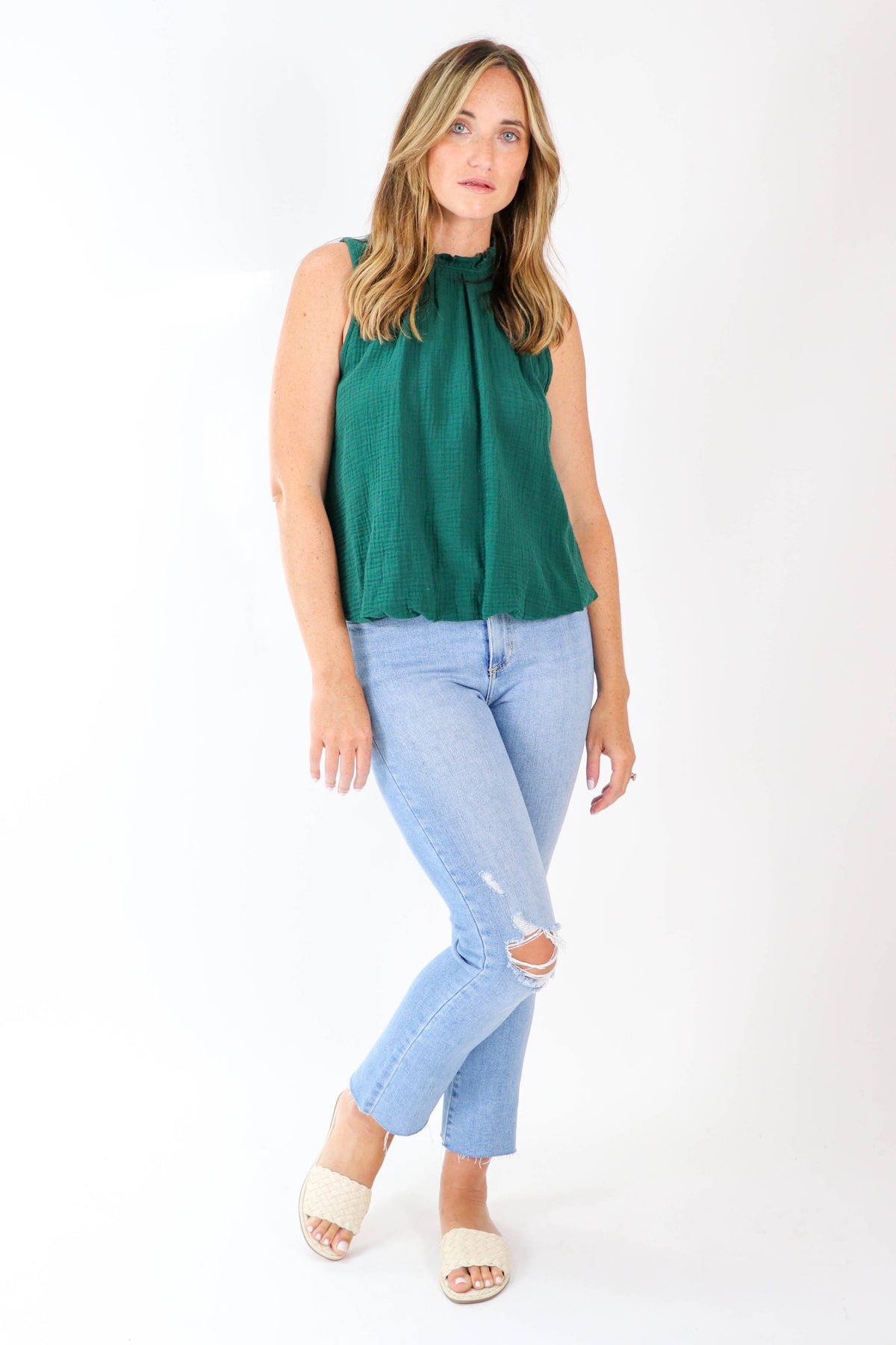 Entro | Cotton Gauze Sleeveless Bubble Top | Sweetest Stitch
