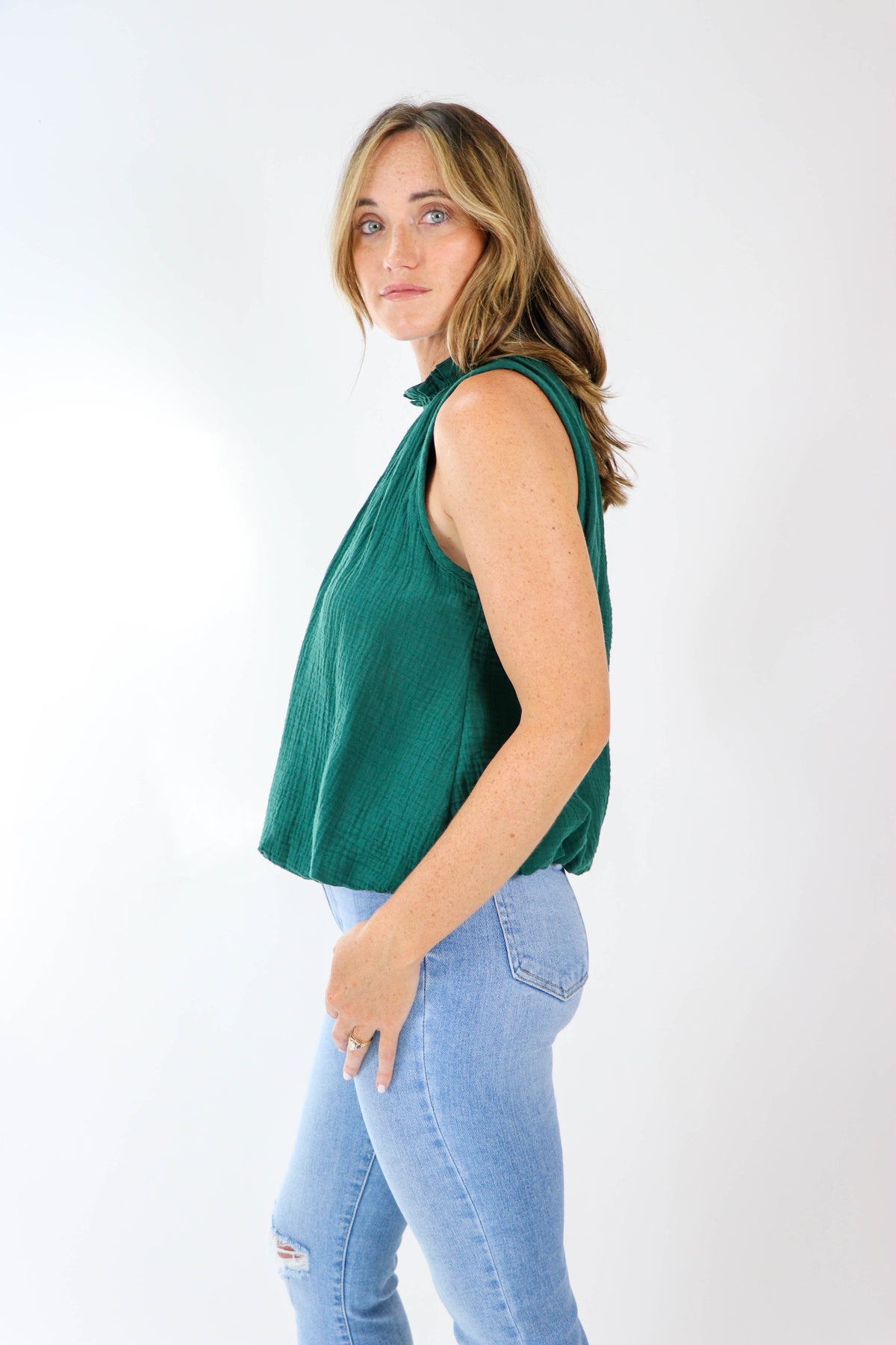 Entro | Cotton Gauze Sleeveless Bubble Top | Sweetest Stitch