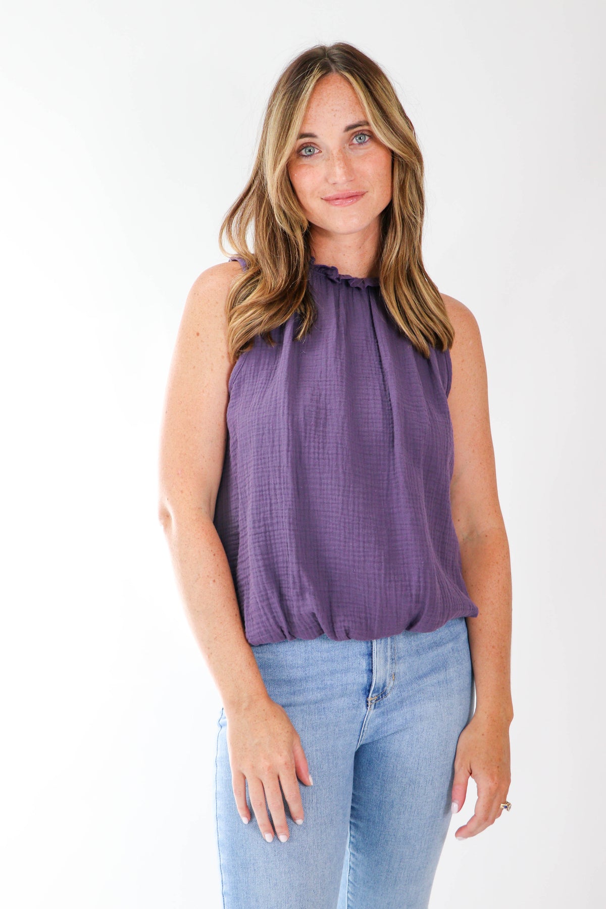 Entro | Cotton Gauze Sleeveless Bubble Top | Sweetest Stitch