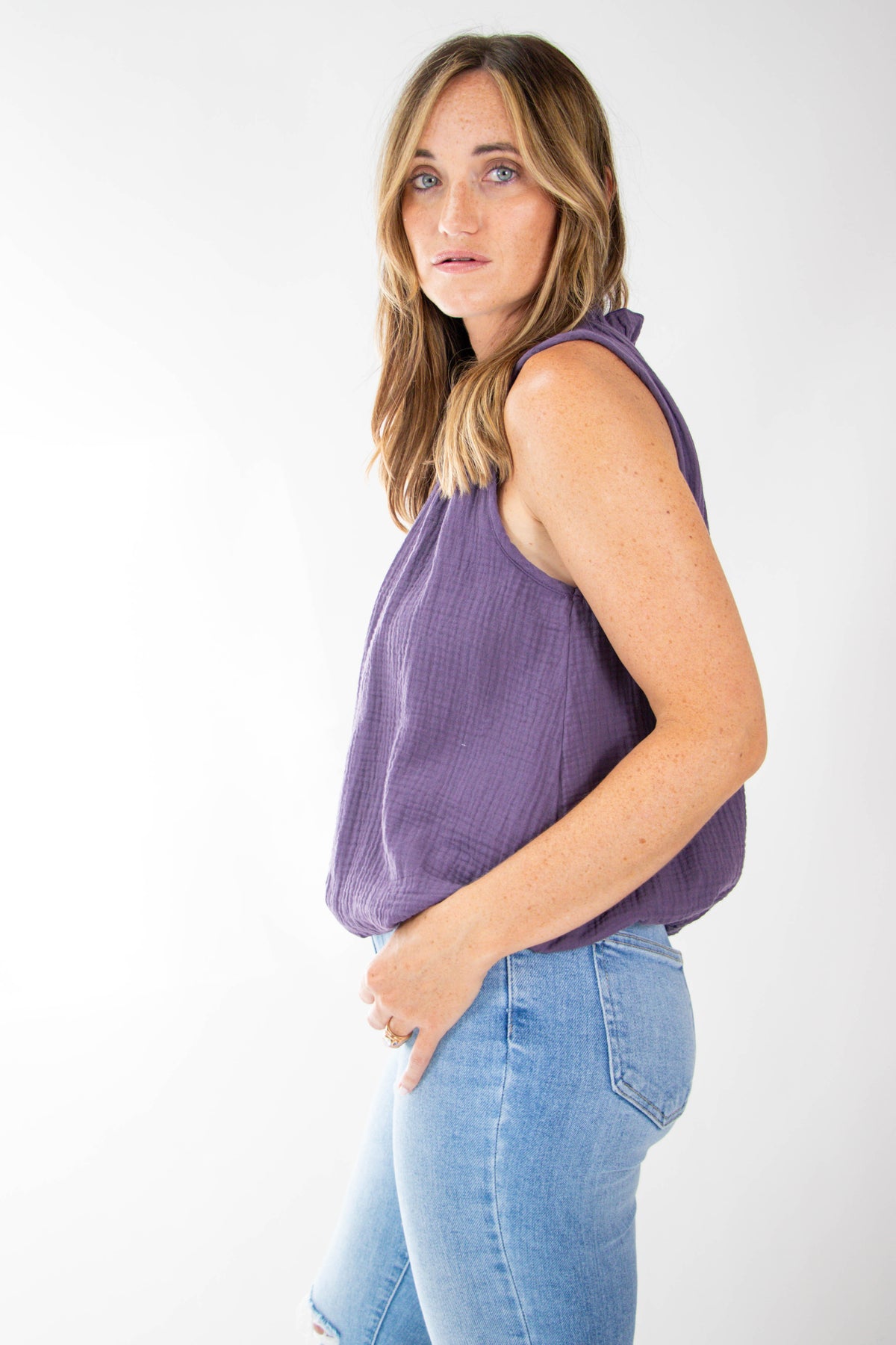 Entro | Cotton Gauze Sleeveless Bubble Top | Sweetest Stitch
