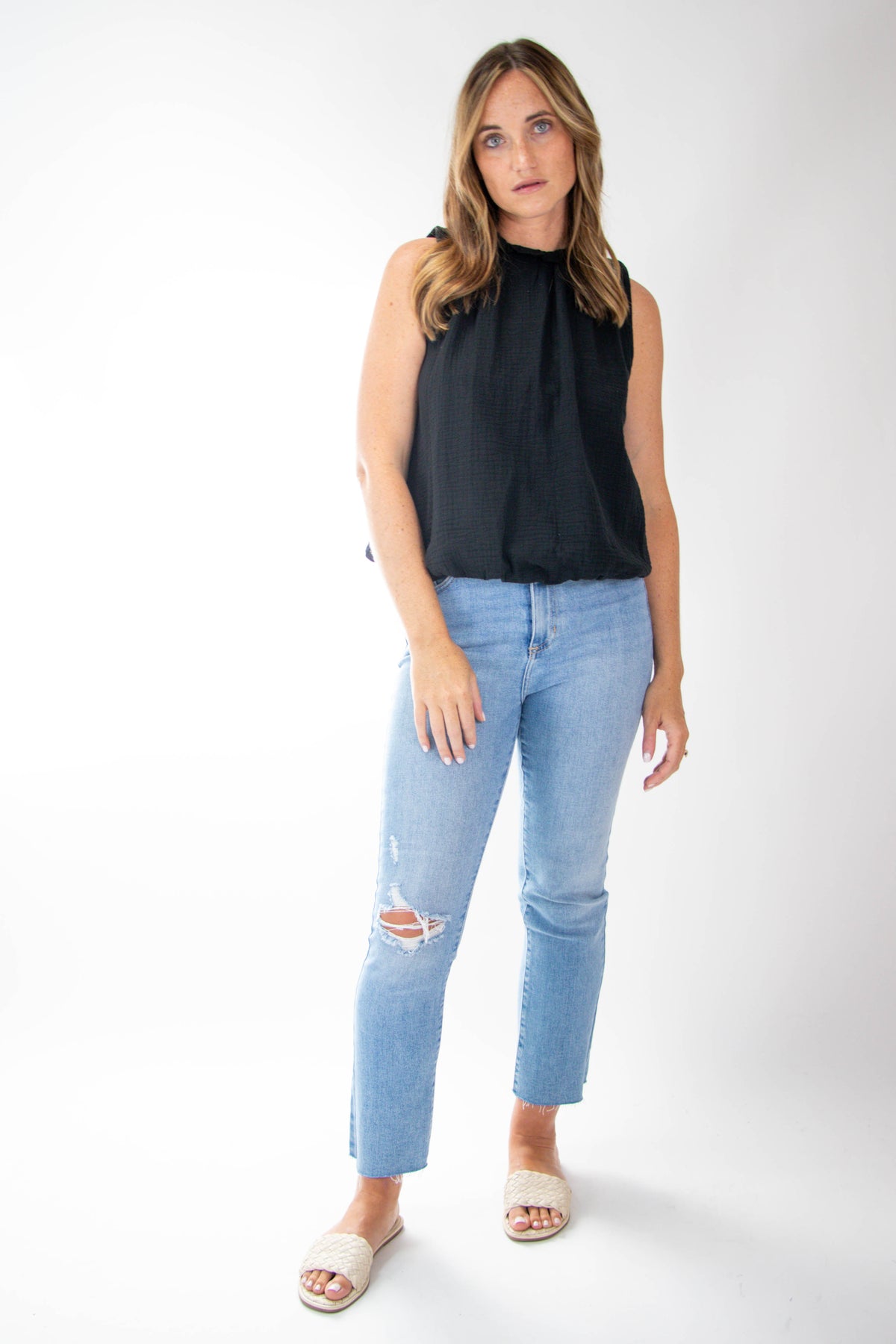 Entro | Cotton Gauze Sleeveless Bubble Top | Sweetest Stitch