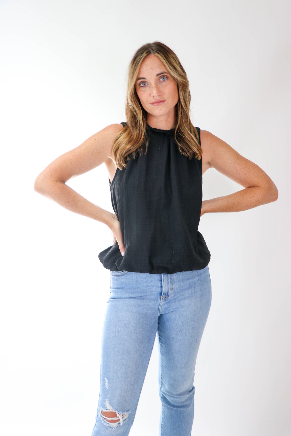 Entro | Cotton Gauze Sleeveless Bubble Top | Sweetest Stitch