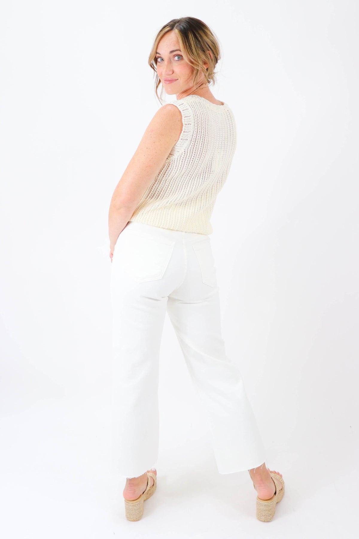Miou Muse | Sleeveless Open Knit Top for Women | Sweetest Stitch