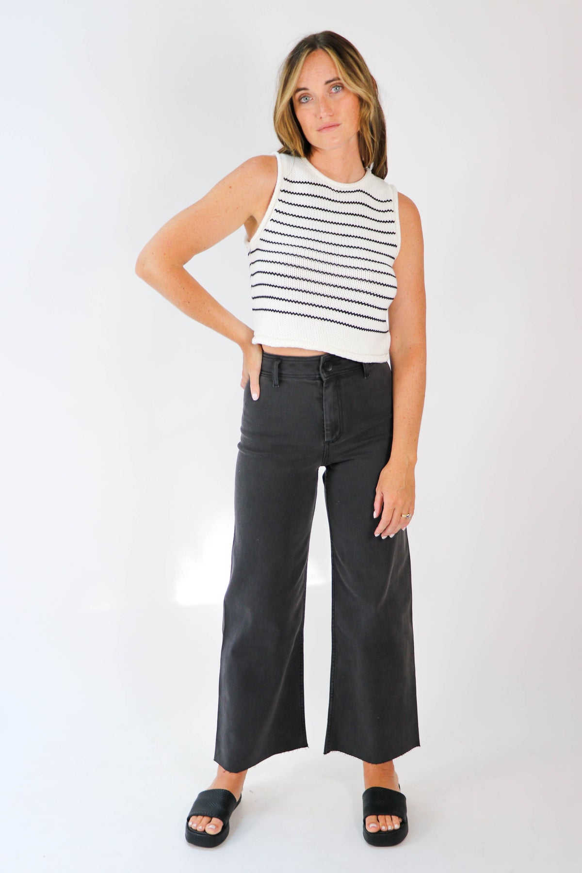 Miou Muse | White and Black Stripe Knit Top | Sweetest Stitch Online