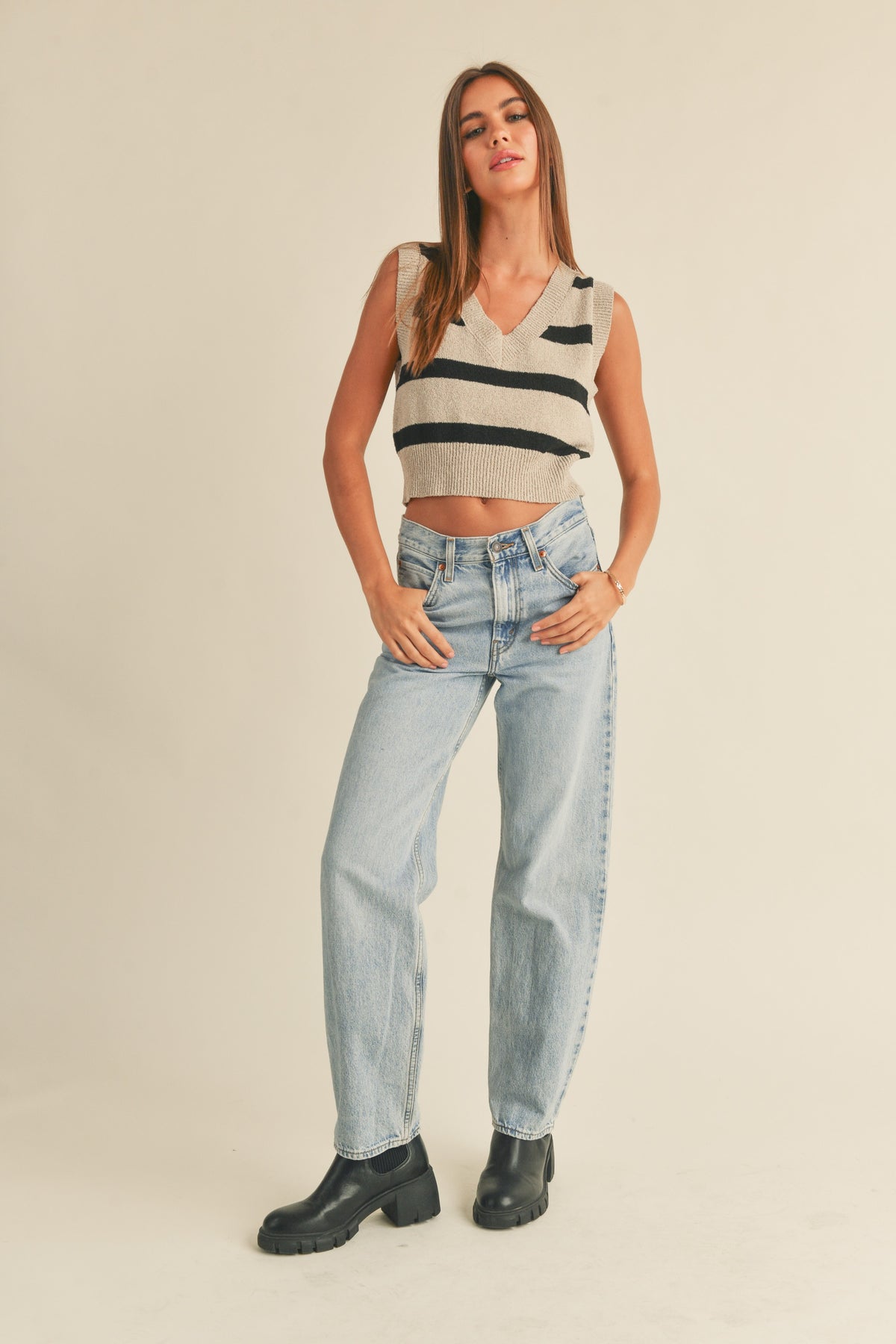 Miou Muse | Sleeveless Striped Knit Vest | Sweetest Stitch Online