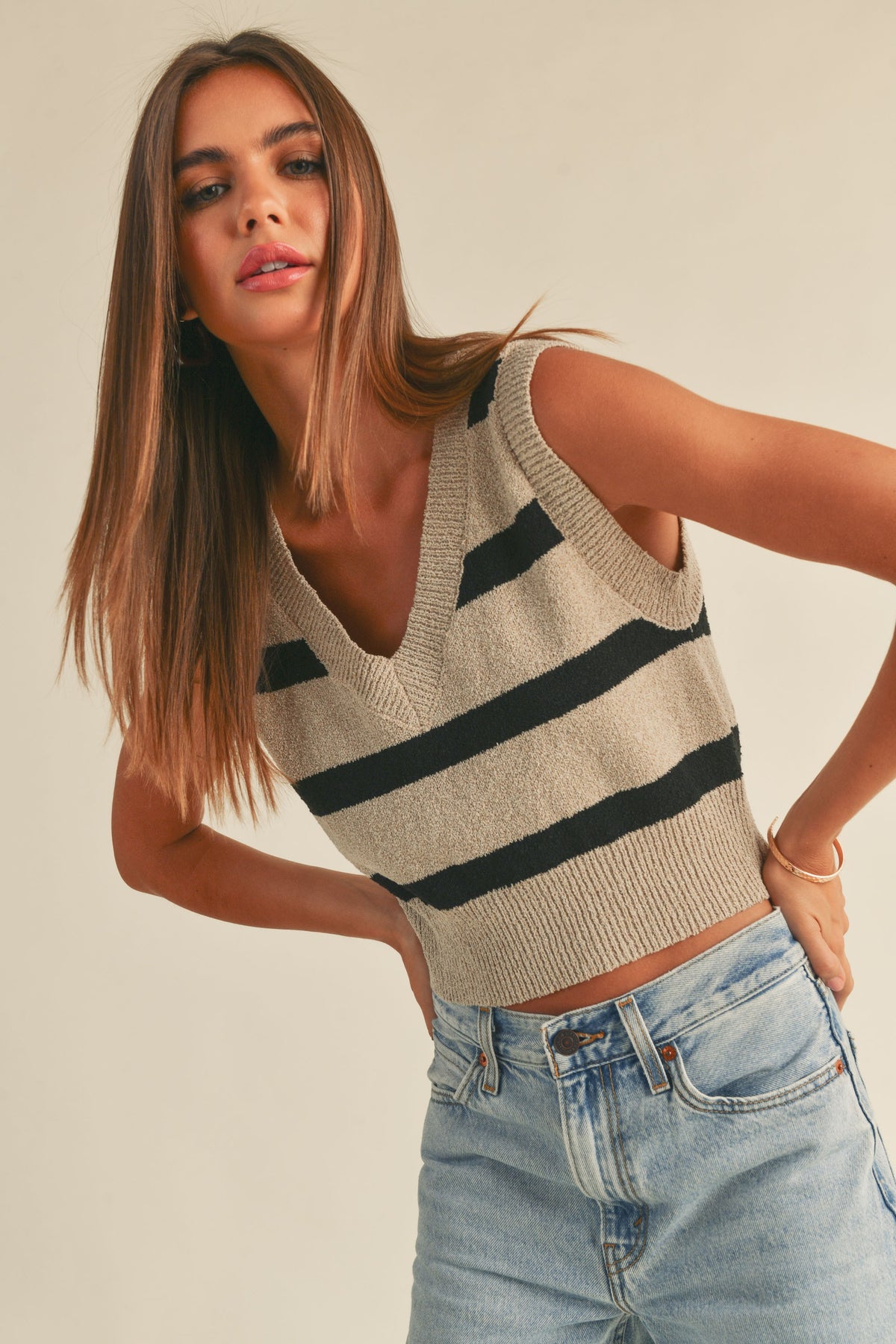 Miou Muse | Sleeveless Striped Knit Vest | Sweetest Stitch Online