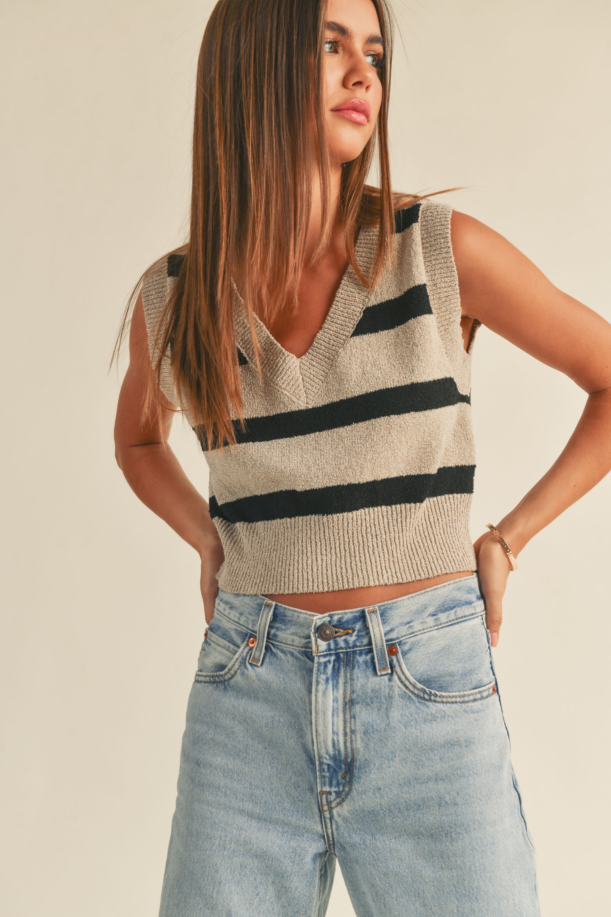 Miou Muse | Sleeveless Striped Knit Vest | Sweetest Stitch Online