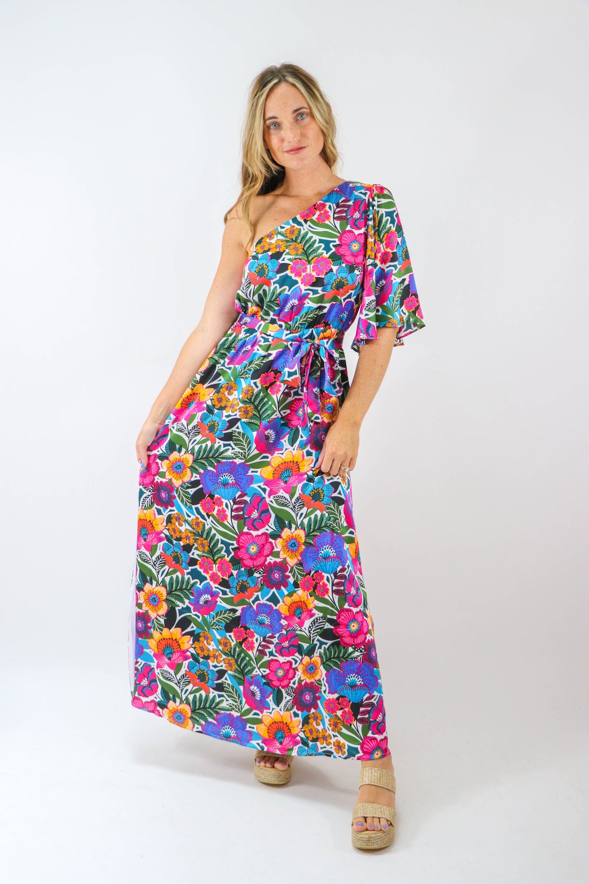 Sugar Lips | Meara Satin One Shoulder Maxi Dress | Sweetest Stitch