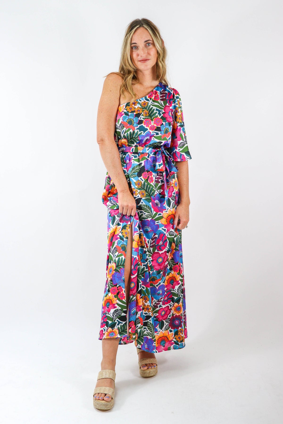 Sugar Lips | Meara Satin One Shoulder Maxi Dress | Sweetest Stitch