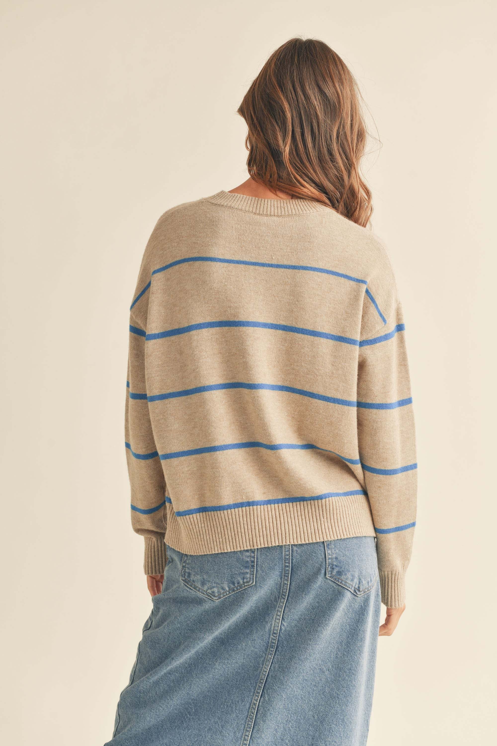 Miou Muse | Taupe Striped Sweater | Sweetest Stitch Boutique