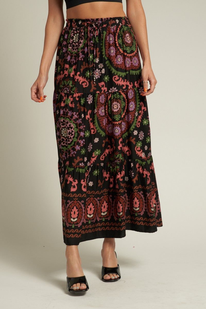 En Creme | Pattern Tiered Maxi Skirt | Sweetest Stitch Boutique
