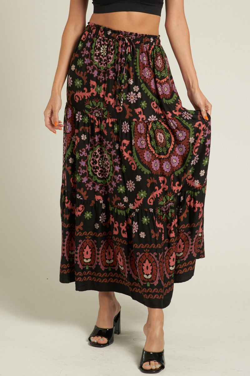 En Creme | Pattern Tiered Maxi Skirt | Sweetest Stitch Boutique