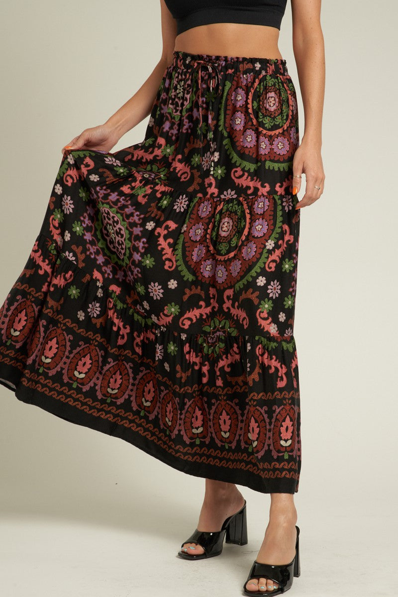 En Creme | Pattern Tiered Maxi Skirt | Sweetest Stitch Boutique