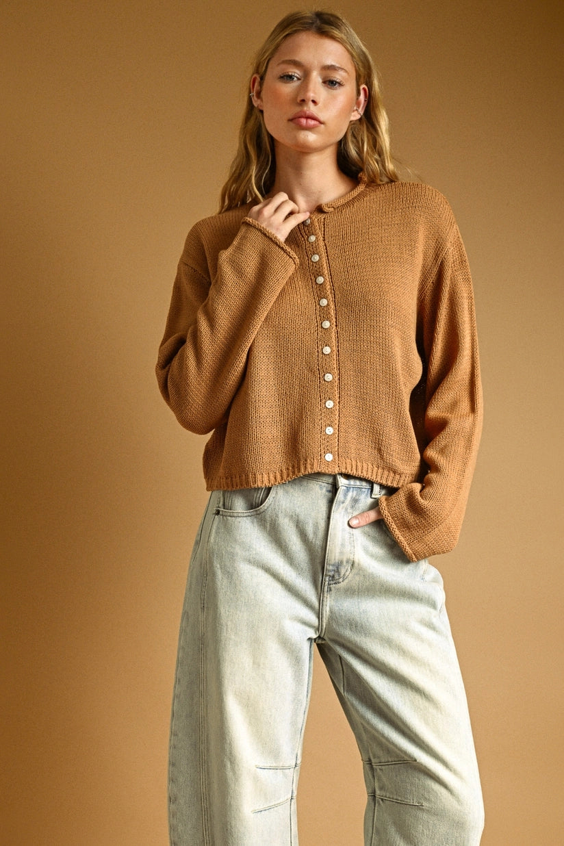 Miou Muse | Gina Button Front Sweater - Caramel | Sweetest Stitch