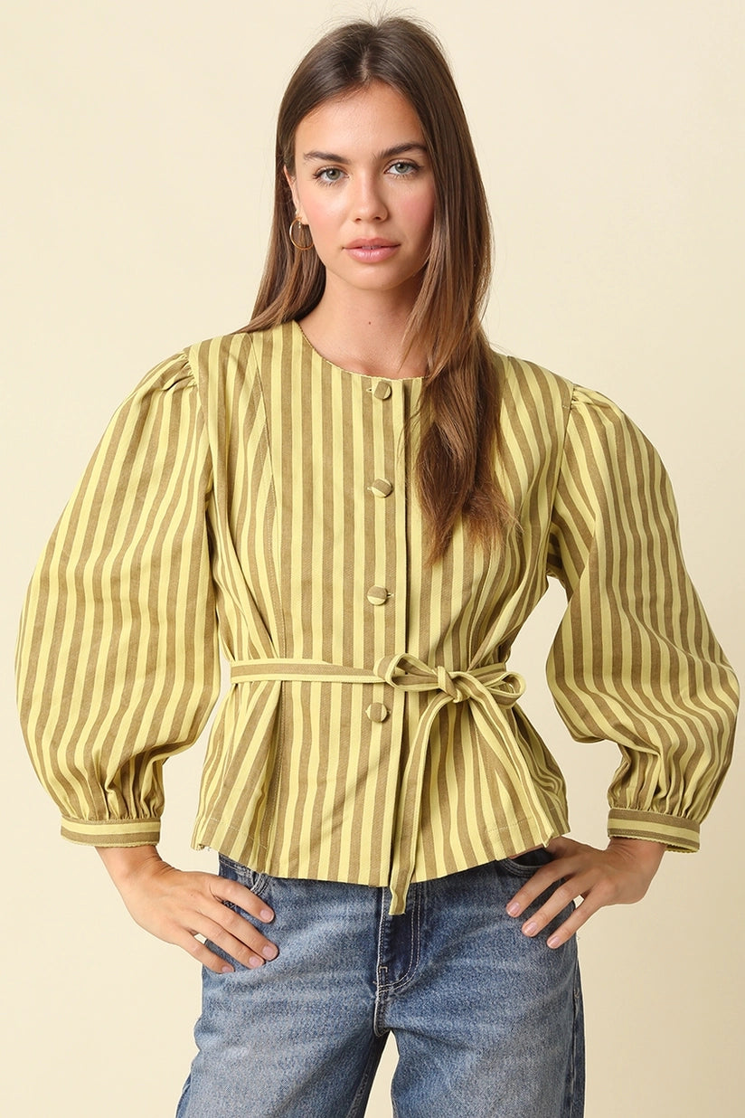 Olivaceous | Benica Stripe Belted Top | Sweetest Stitch Boutique RVA