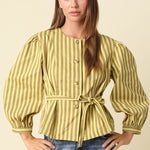 Olivaceous | Benica Stripe Belted Top | Sweetest Stitch Boutique RVA