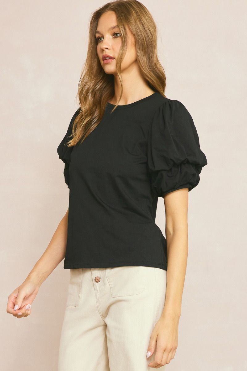 Entro | Black Bubble Sleeve Top | Sweetest Stitch Online Boutique