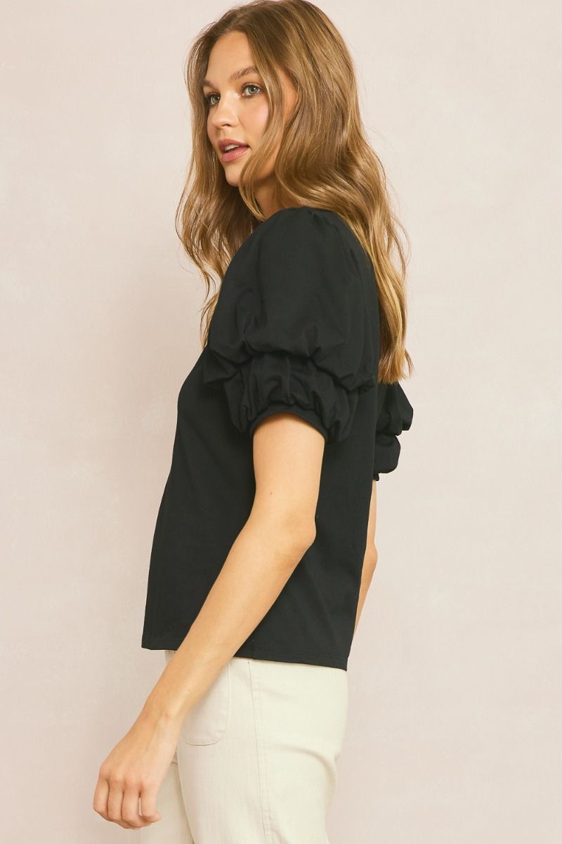 Entro | Black Bubble Sleeve Top | Sweetest Stitch Online Boutique