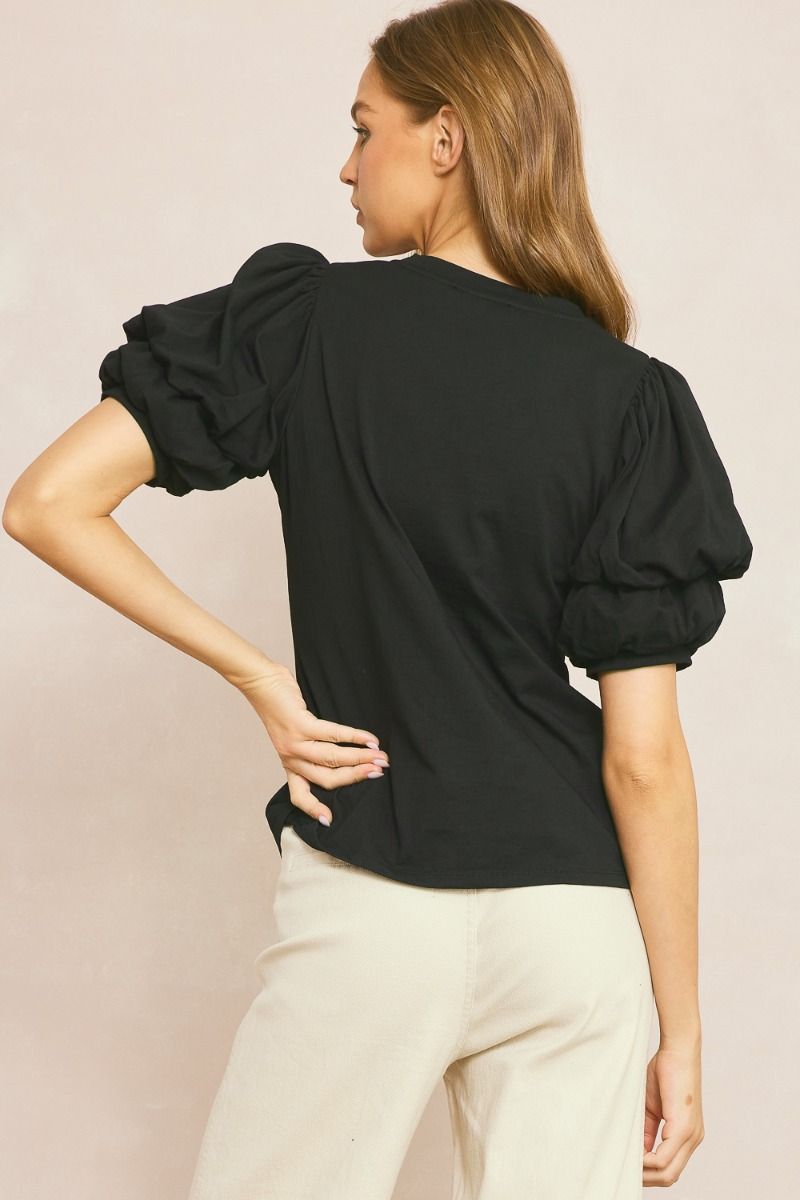 Entro | Black Bubble Sleeve Top | Sweetest Stitch Online Boutique