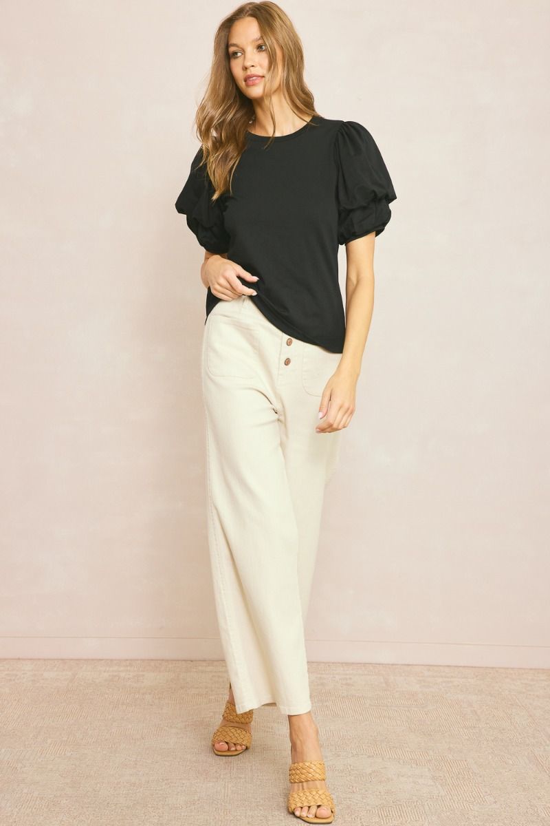 Entro | Black Bubble Sleeve Top | Sweetest Stitch Online Boutique