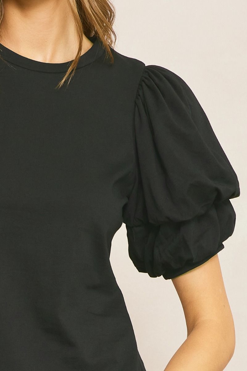 Entro | Black Bubble Sleeve Top | Sweetest Stitch Online Boutique