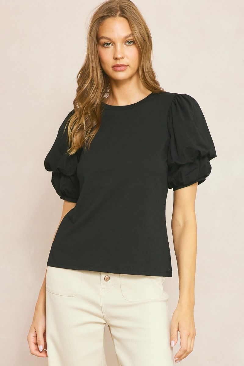 Entro | Black Bubble Sleeve Top | Sweetest Stitch Online Boutique