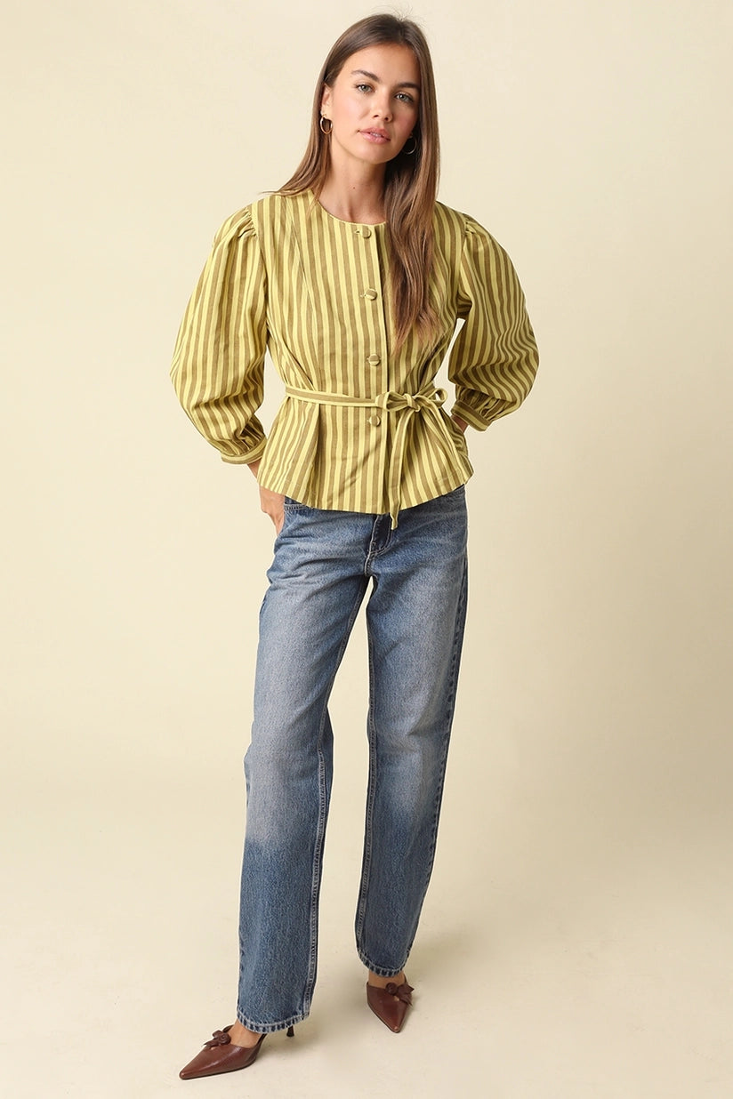 Olivaceous | Benica Stripe Belted Top | Sweetest Stitch Boutique RVA