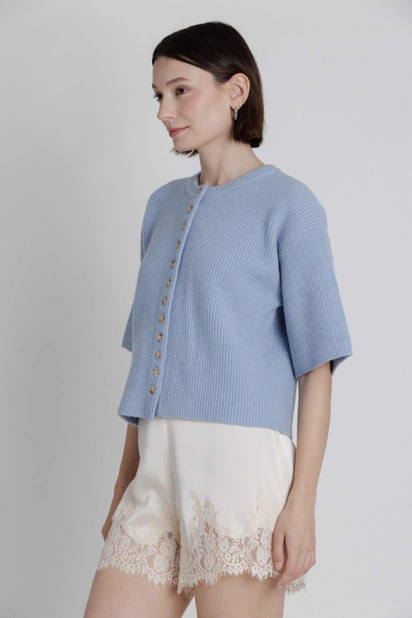 Aureum | Gemma Short Sleeve Cardigan Blue | Sweetest Stitch Boutique