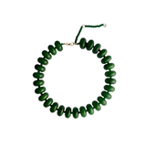 Cleo chunky dark green saucer bead necklace with adjustable beaded extender clasp