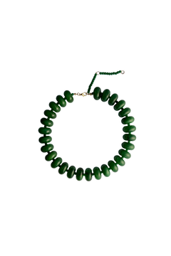 Cleo chunky dark green saucer bead necklace with adjustable beaded extender clasp