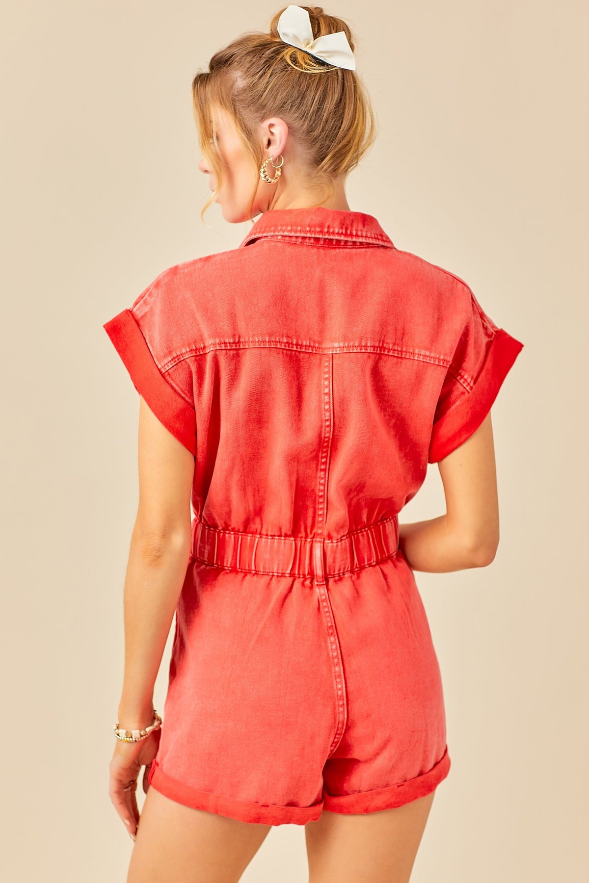Day + Moon | Washed Red Denim Romper | Sweetest Stitch Online