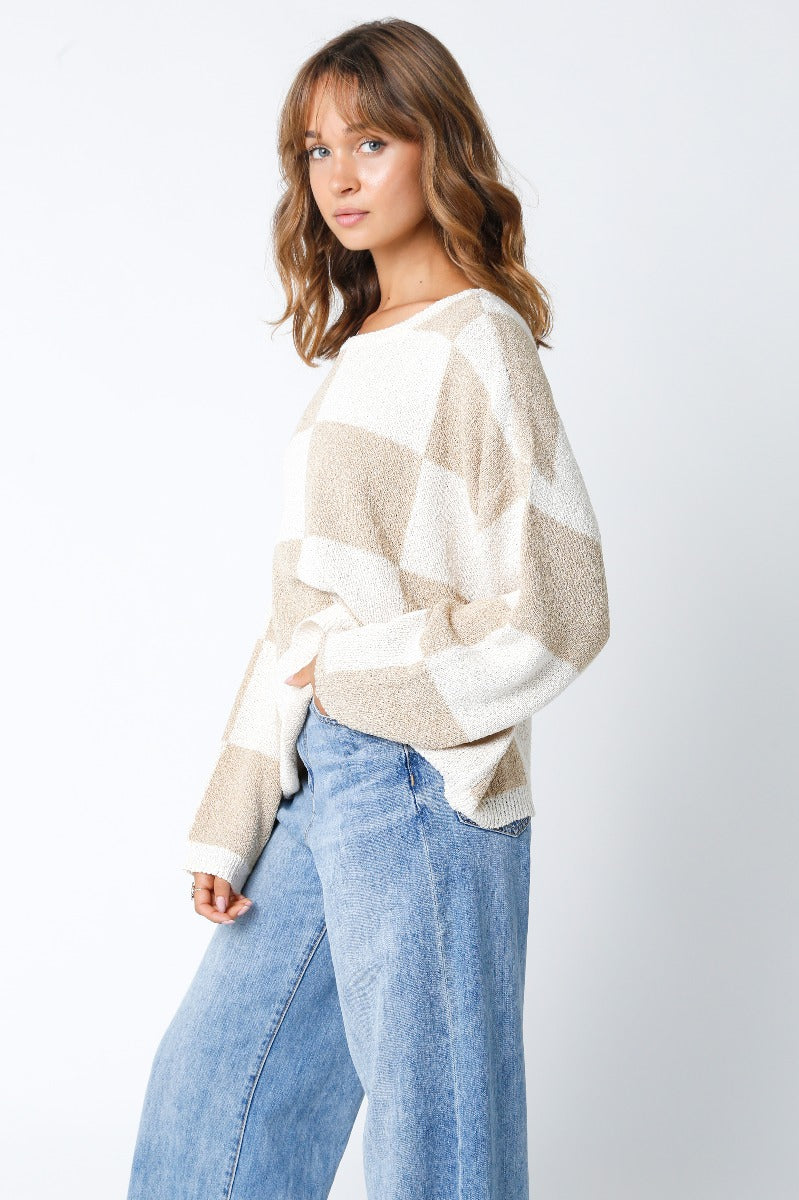 Olivaceous | Checkered Oversized Sweater | Sweetest Stitch