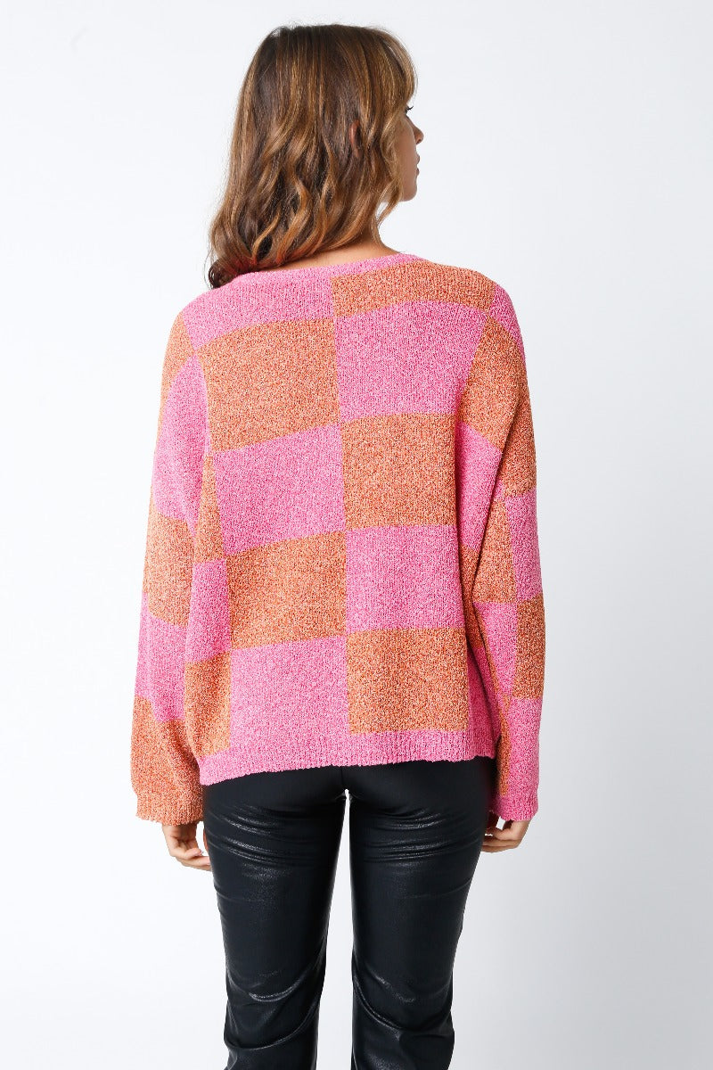 Olivaceous | Checkered Print Oversized Sweater | Sweetest Stitch