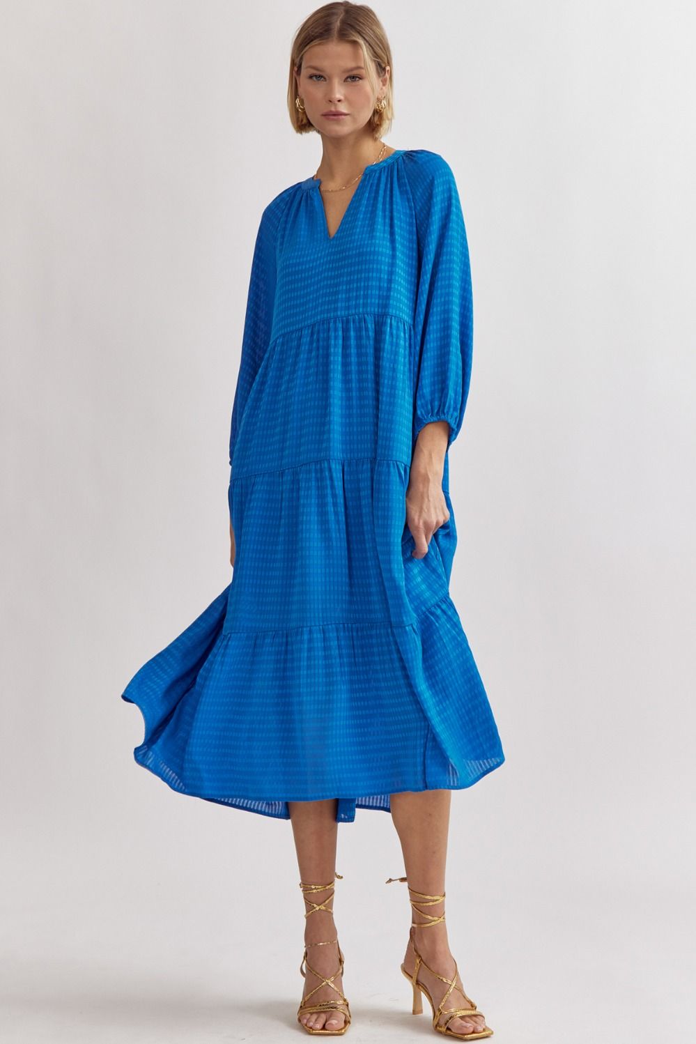Entro | Blue Tiered Midi Dress | Sweetest Stitch Women's Boutique