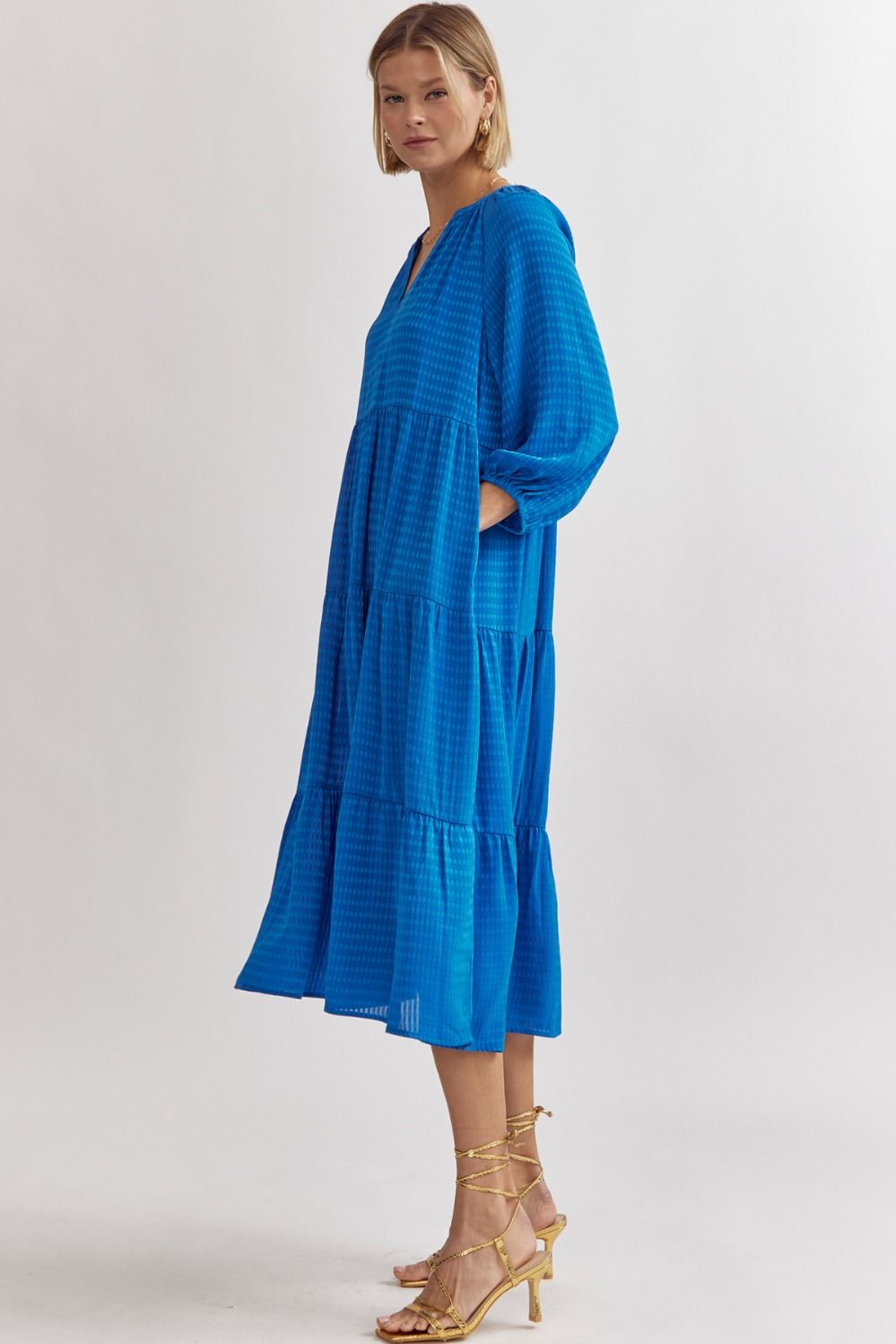 Entro | Blue Tiered Midi Dress | Sweetest Stitch Women&#39;s Boutique