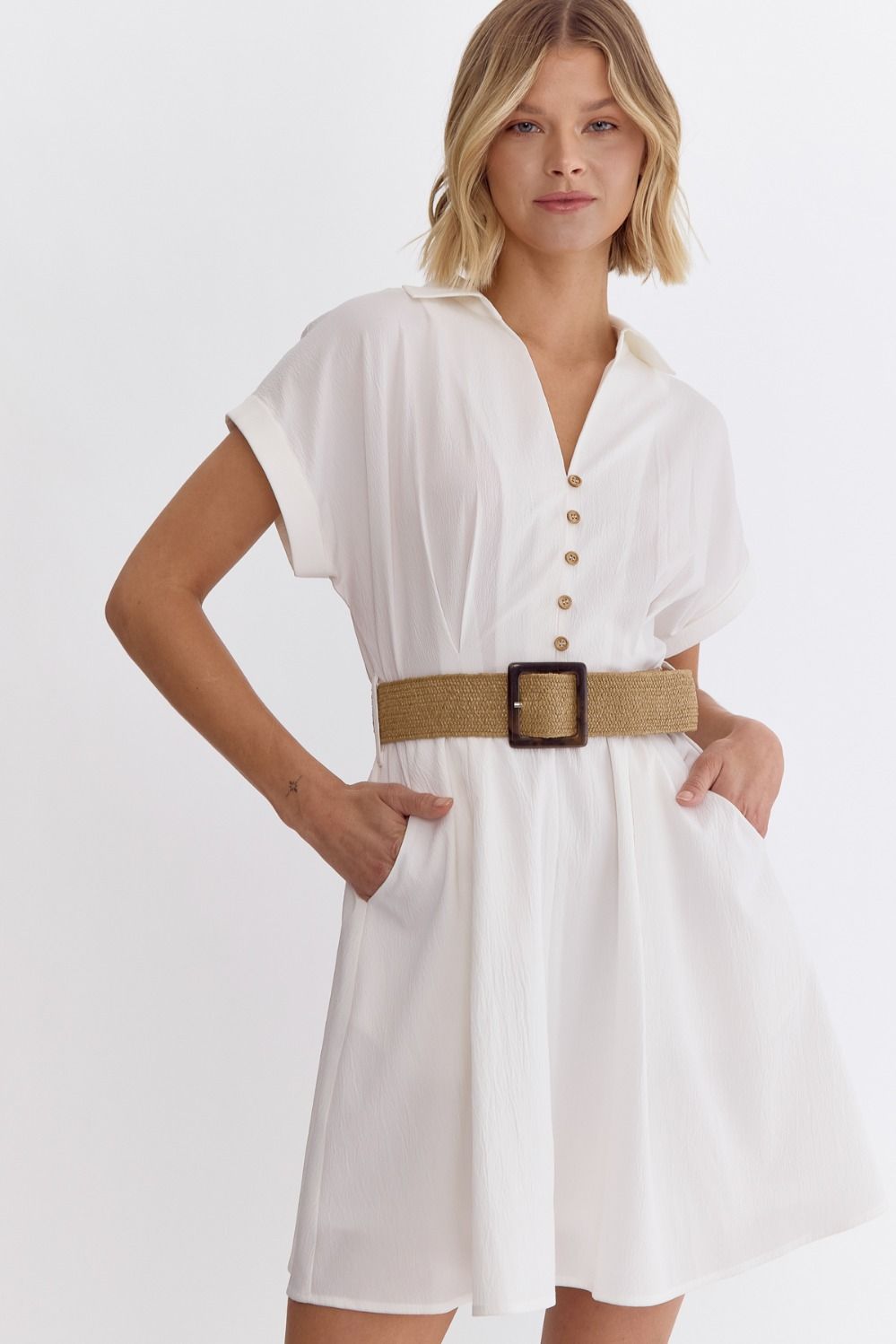 Entro | White Belted Mini Dress | Sweetest Stitch Richmond Boutique