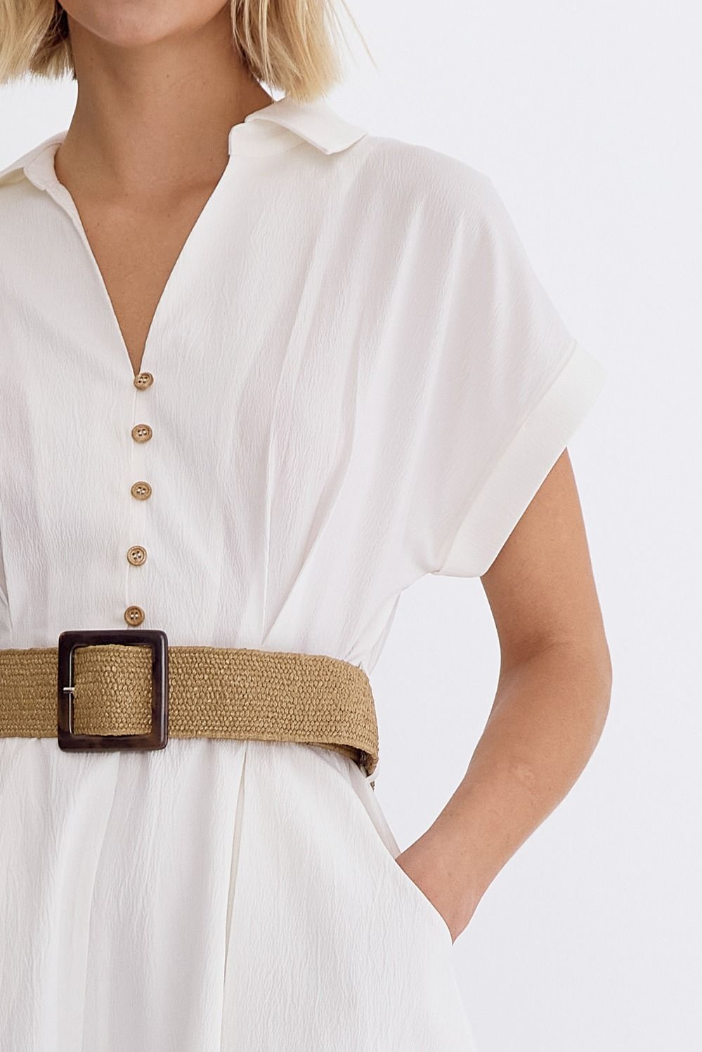 Entro | White Belted Mini Dress | Sweetest Stitch Richmond Boutique