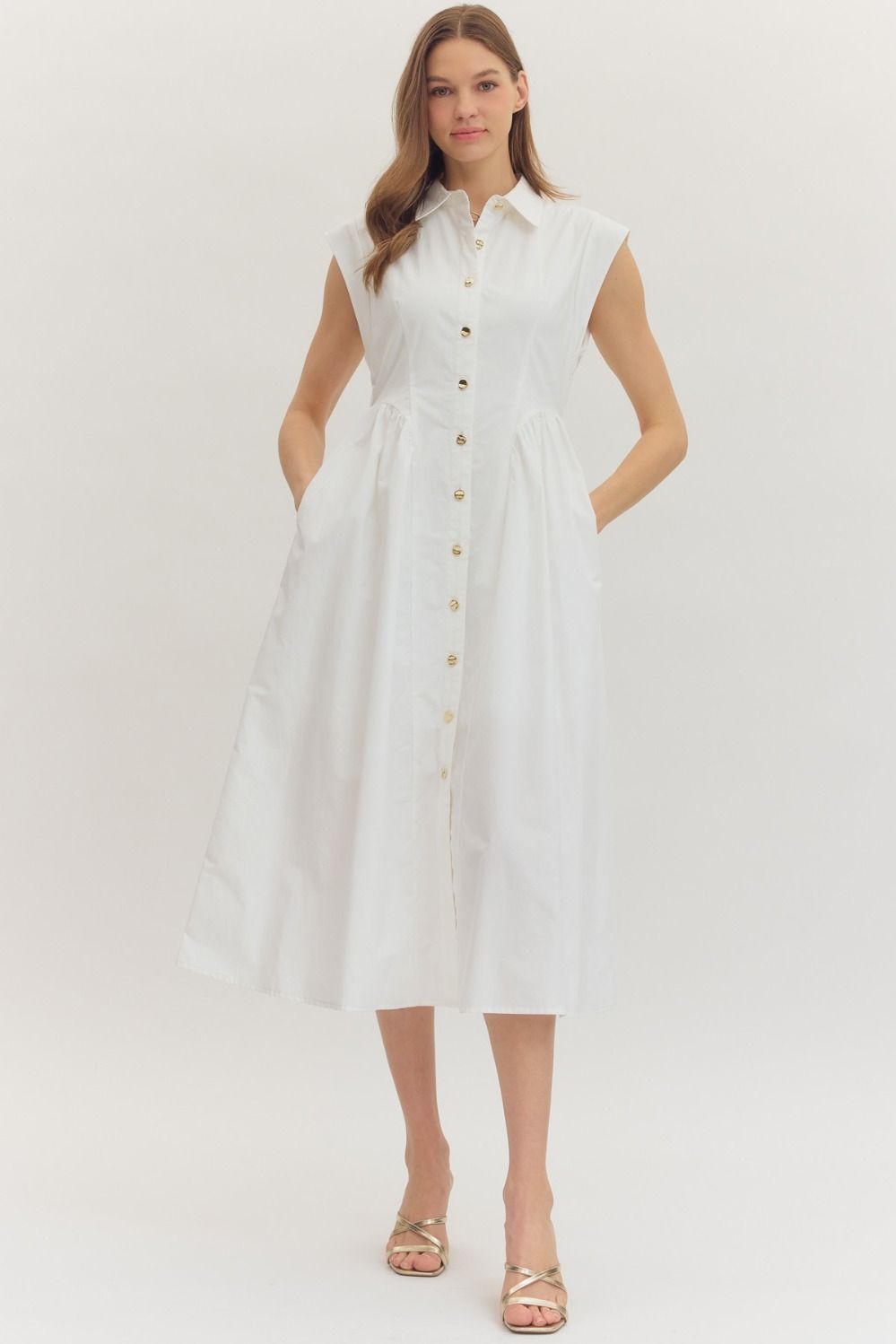 white midi dress with black polka dots Eleanor Cotton Midi Dress in White Bohemia Spot Ivory