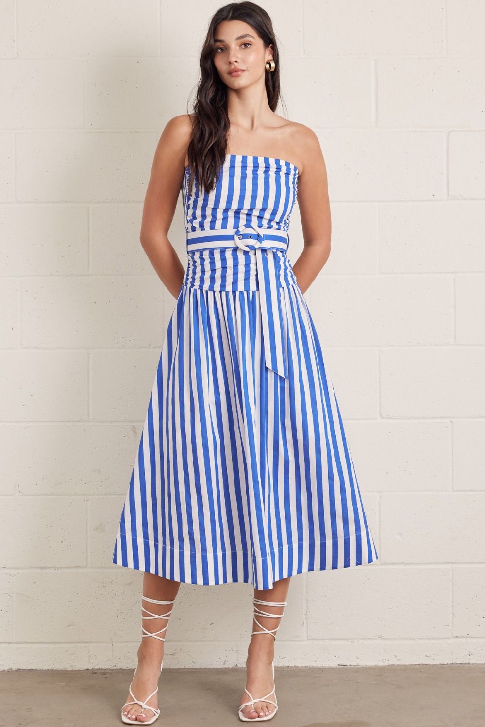 entro midi dress Entro | Paige Striped Strapless Midi Dress