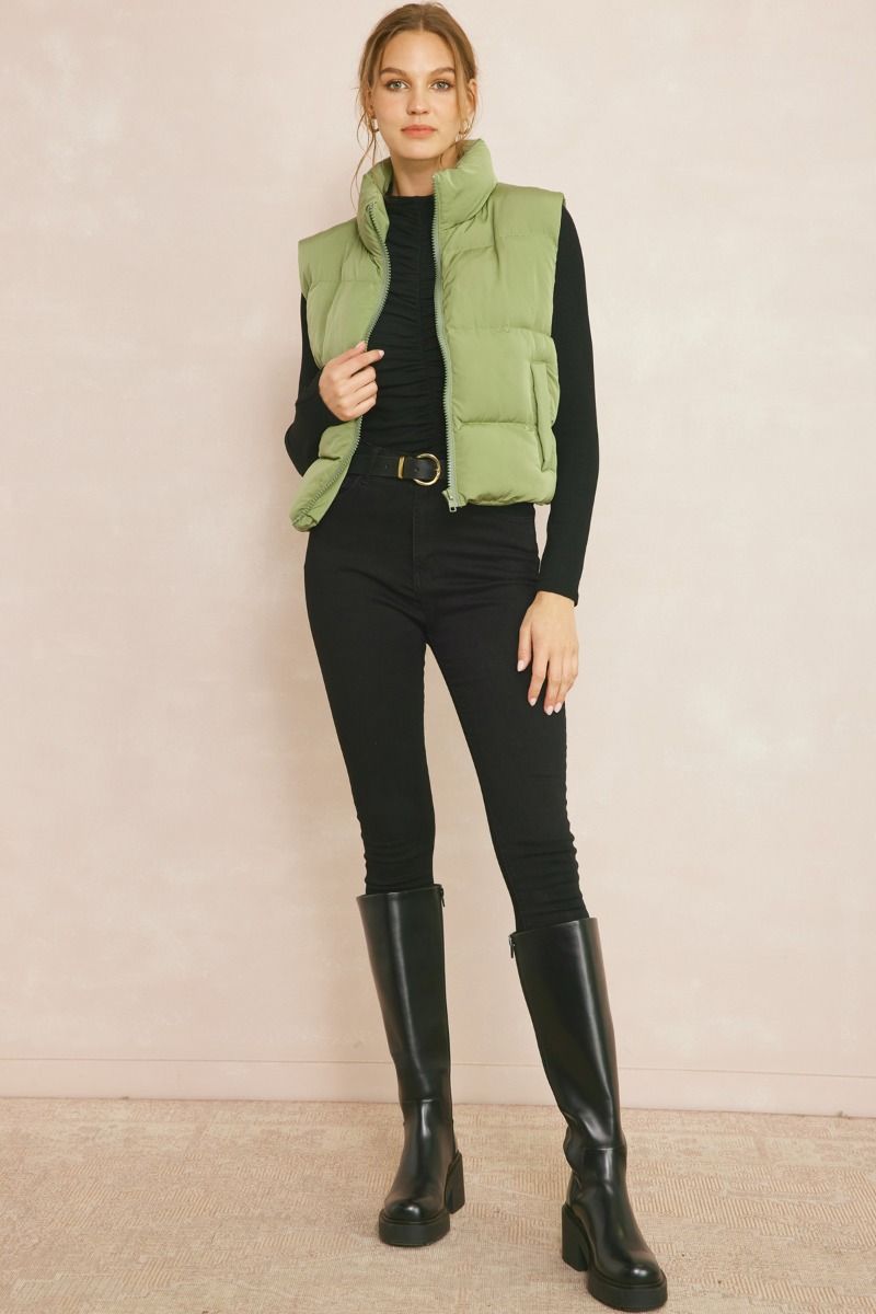 Entro | Green Puffer Vest | Sweetest Stitch Women&#39;s Online Boutique