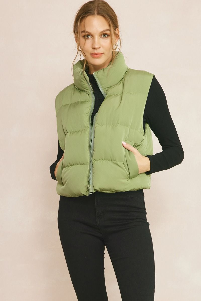 Entro | Green Puffer Vest | Sweetest Stitch Women&#39;s Online Boutique