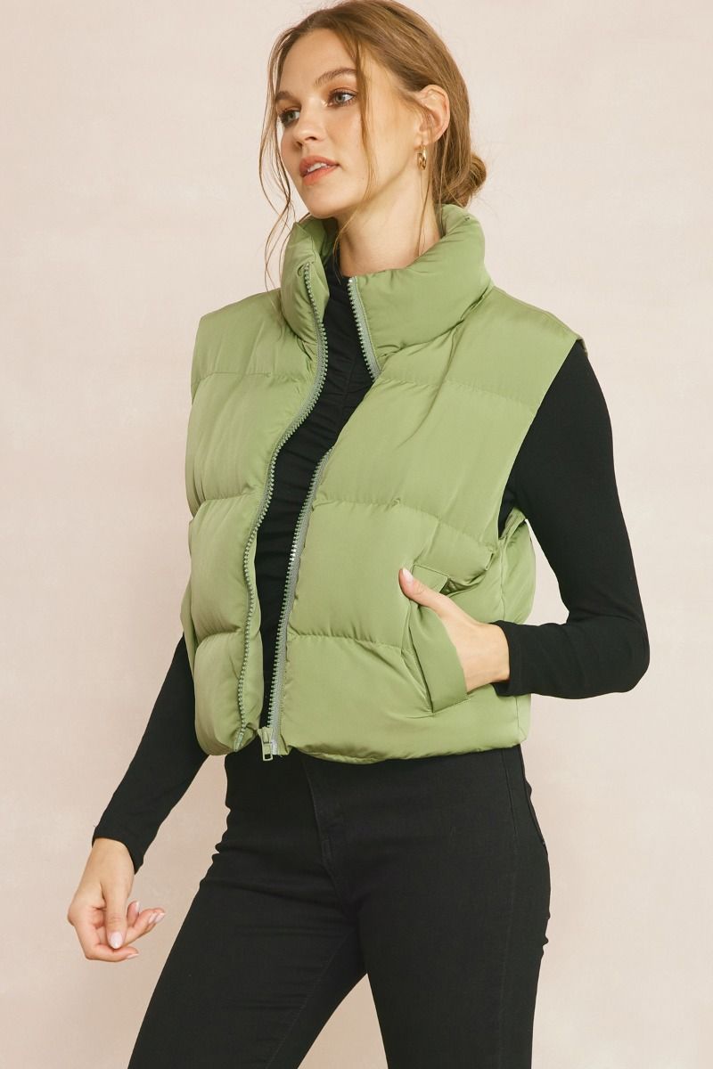 Entro | Green Puffer Vest | Sweetest Stitch Women&#39;s Online Boutique