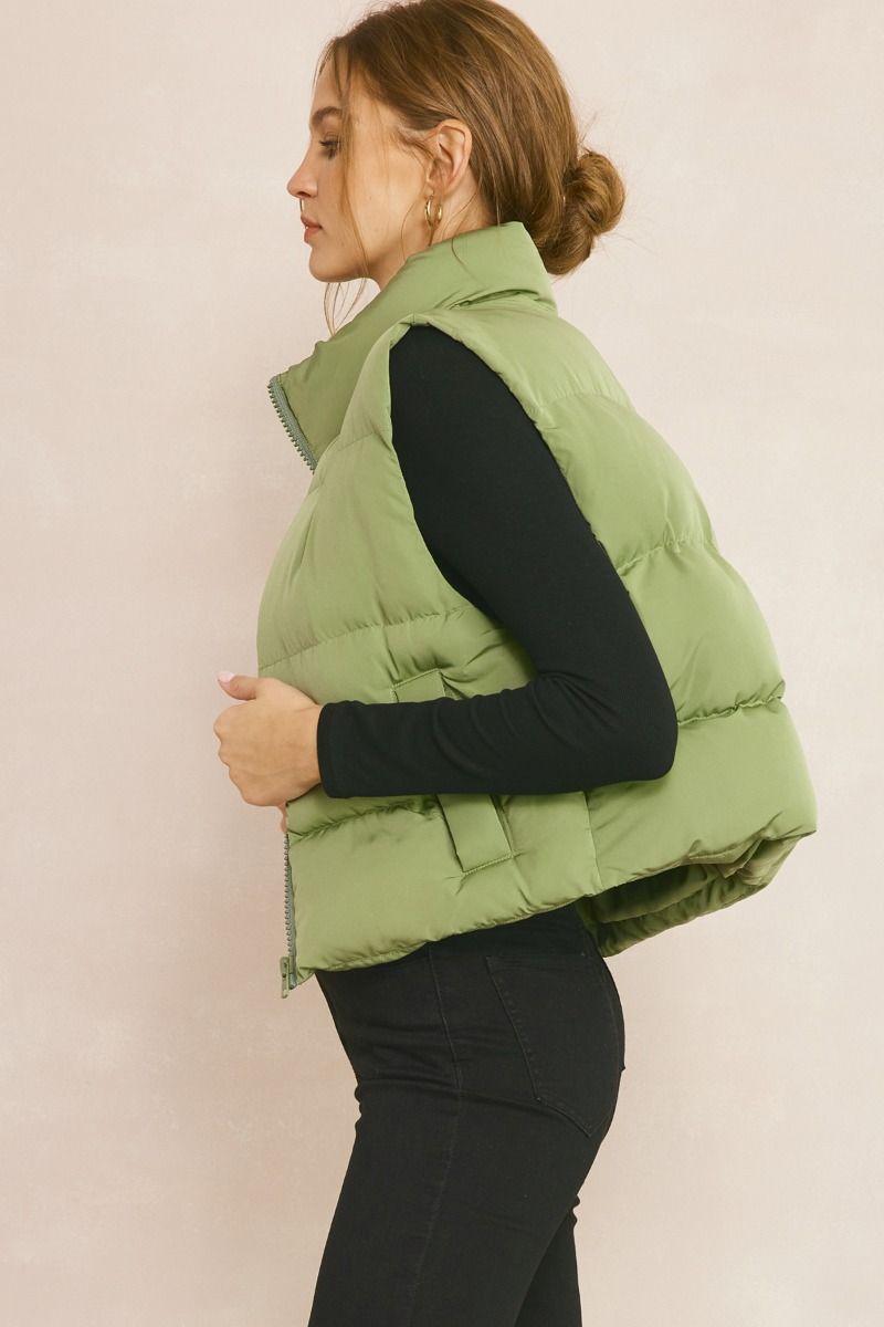Entro | Green Puffer Vest | Sweetest Stitch Women&#39;s Online Boutique