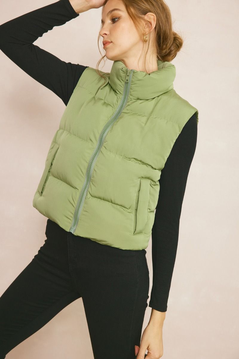 Entro | Green Puffer Vest | Sweetest Stitch Women&#39;s Online Boutique