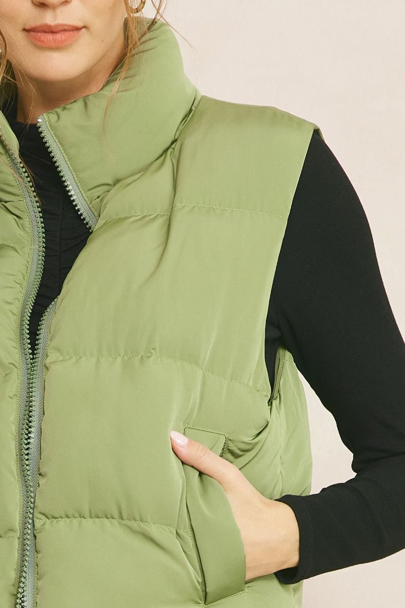 Entro | Green Puffer Vest | Sweetest Stitch Women&#39;s Online Boutique