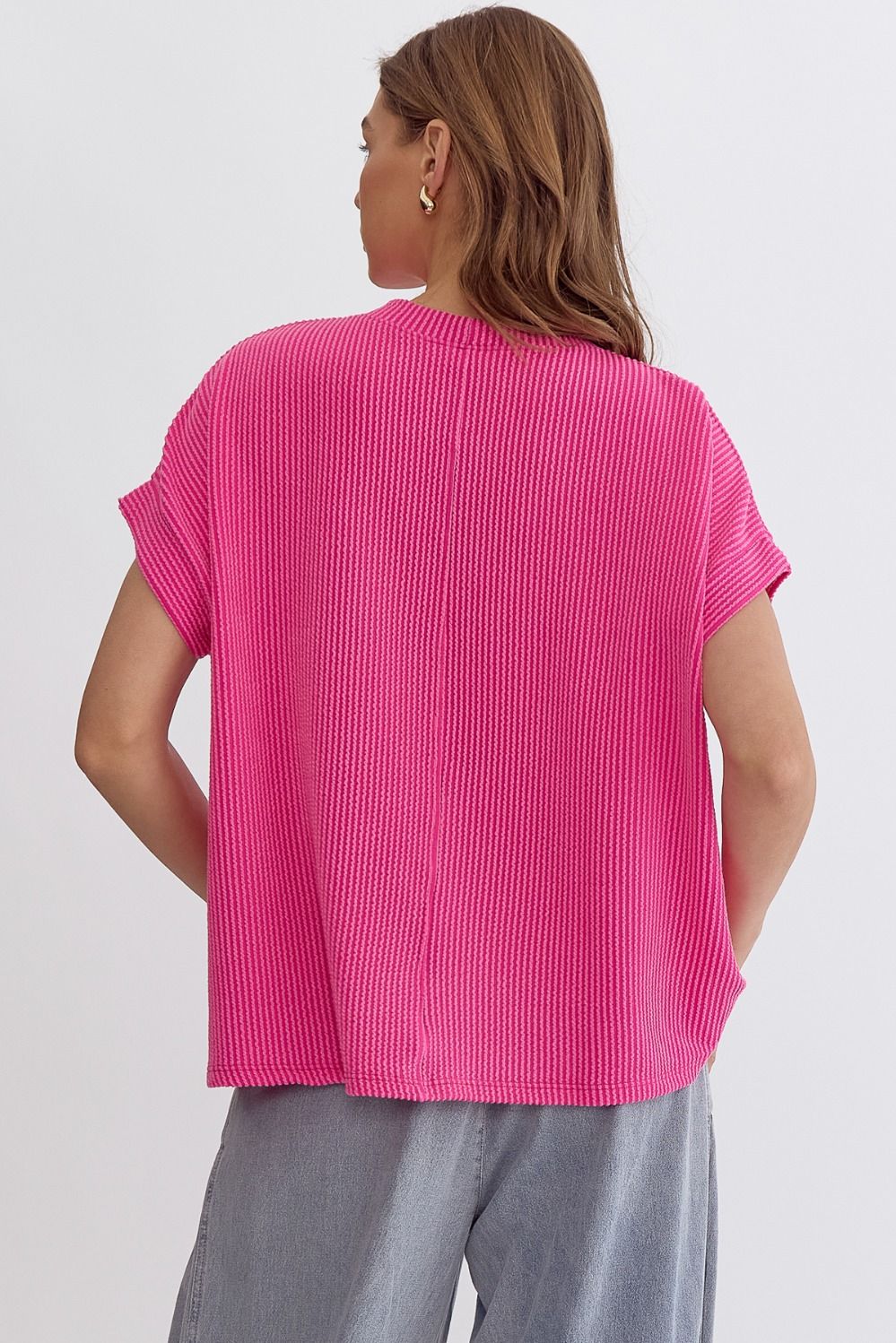 Entro | Pink Ribbed Short Sleeve Top | Sweetest Stitch Online Shop