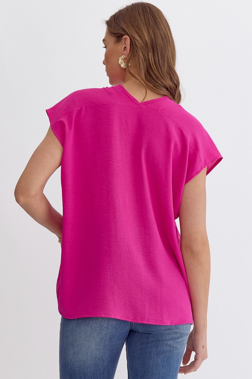 Entro | Hot Pink V-Neck Relaxed Fit Top | Sweetest Stitch Boutique