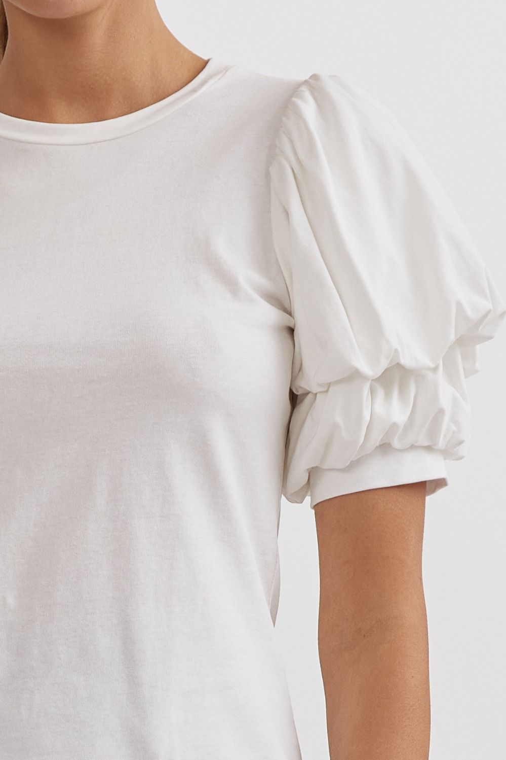 Entro | Bubble Sleeve White T-Shirt for Women | Sweetest Stitch