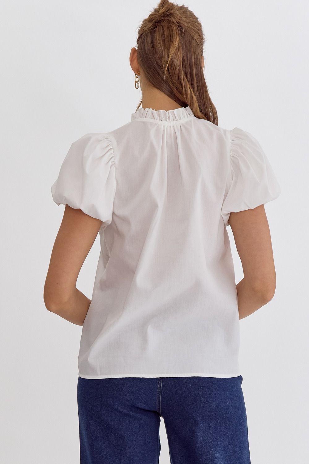Entro | White V-Neck Short Sleeve Top | Sweetest Stitch Boutique
